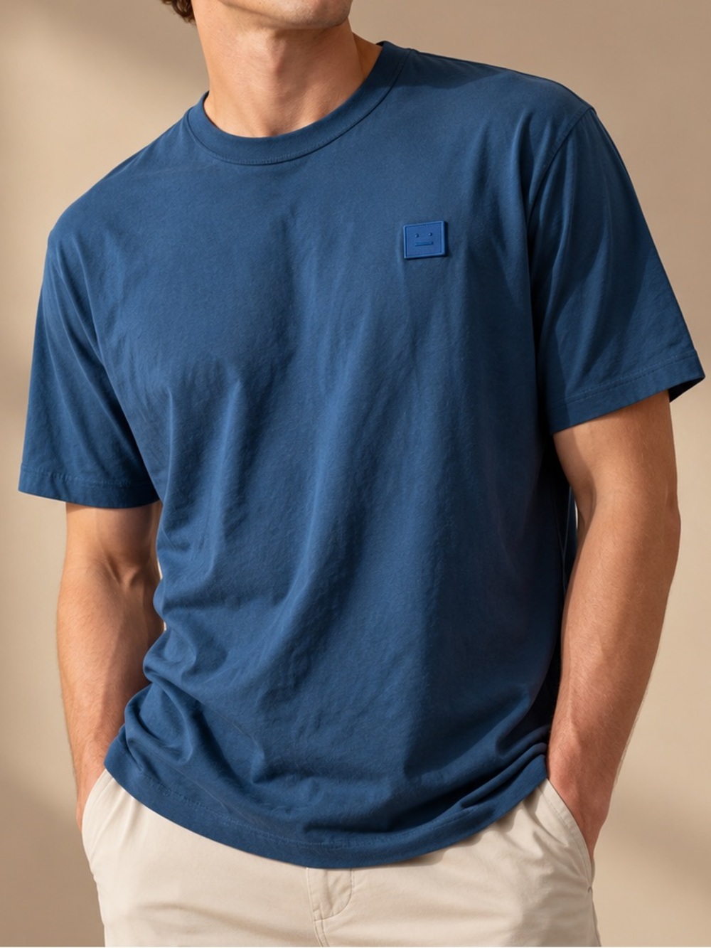 Acne Studios Nash Face T-Shirt Blue Face Patch Cotton Tee M
